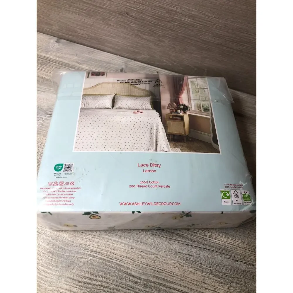 Cath Kidston London LACE DITSY LEMON FULL 4 Piece 100% Cotton Sheet Set NEW